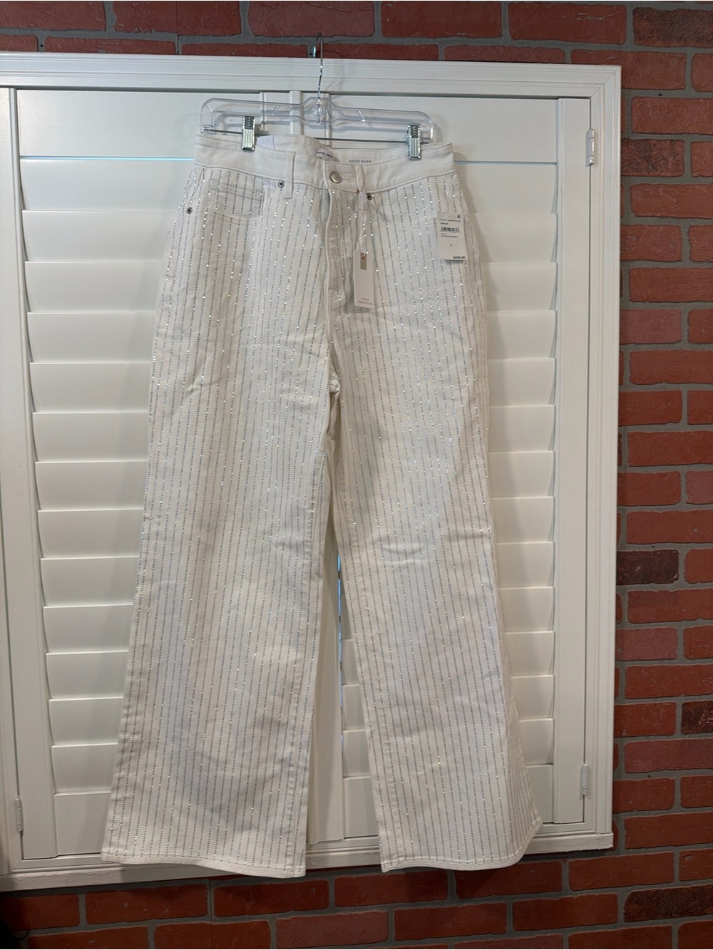 Good American White Wide-Leg Jeans with Silver Pinstripe Shine